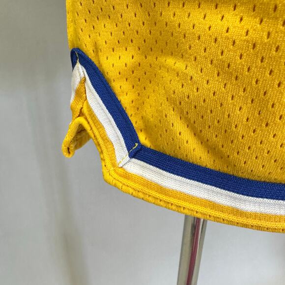 Vintage 70s varsity style mesh basketball gym shorts yellow nylon Size Medium - Picture 15 of 16